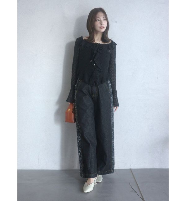 LAGUNAMOON「ハイウエストラインディティールデニムパンツ」|デニム|