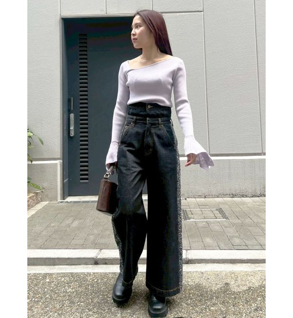 LAGUNAMOON「ハイウエストラインディティールデニムパンツ」|デニム|