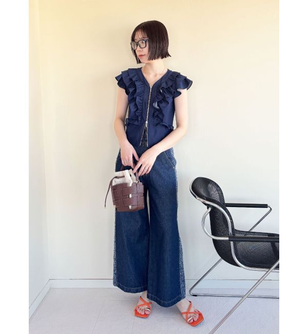 LAGUNAMOON「ハイウエストラインディティールデニムパンツ」|デニム|