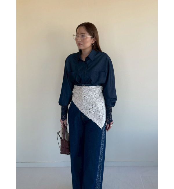 LAGUNAMOON「ハイウエストラインディティールデニムパンツ」|デニム|