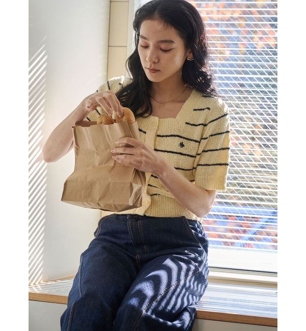 LAGUNAMOON「【POLO BCSコラボ】ブークレヤーンハーフスリーブコンパクトニットカーディガン」|ニット・セーター|