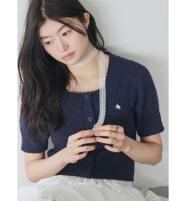 LAGUNAMOON「【POLO BCSコラボ】ブークレヤーンハーフスリーブコンパクトニットカーディガン」|ニット・セーター|ネイビー
