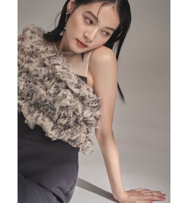 LAGUNAMOON「LADYチュールオフショルパンツドレス」|ドレス|チャコールグレー