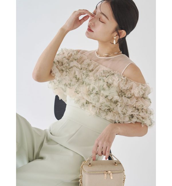 LAGUNAMOON「LADYチュールオフショルパンツドレス」|ドレス|グリーン