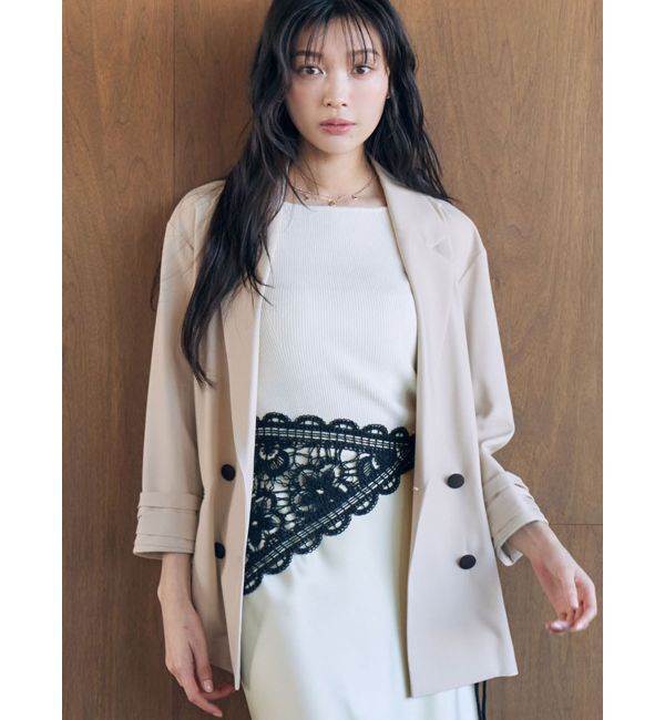 LAGUNAMOON「バイカラーボタンジャケット」|テーラードジャケット|ベージュ