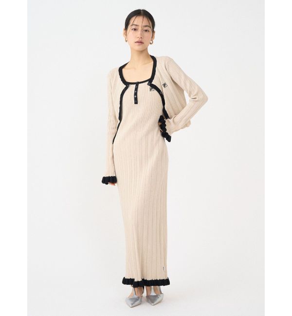 LAGUNAMOON「【FILA別注】ドライタッチバイカラーフリルデザインノースリーブニットワンピース」|ワンピース|