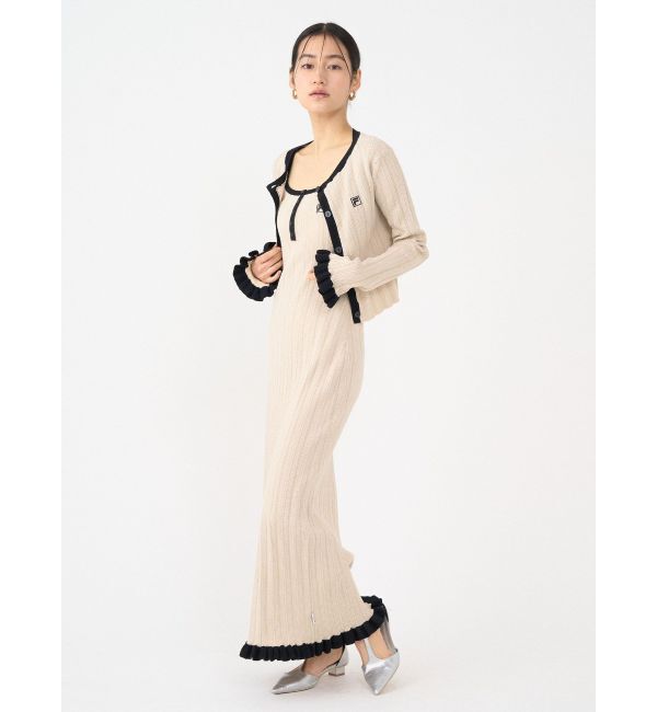 LAGUNAMOON「【FILA別注】ドライタッチバイカラーフリルデザインノースリーブニットワンピース」|ワンピース|