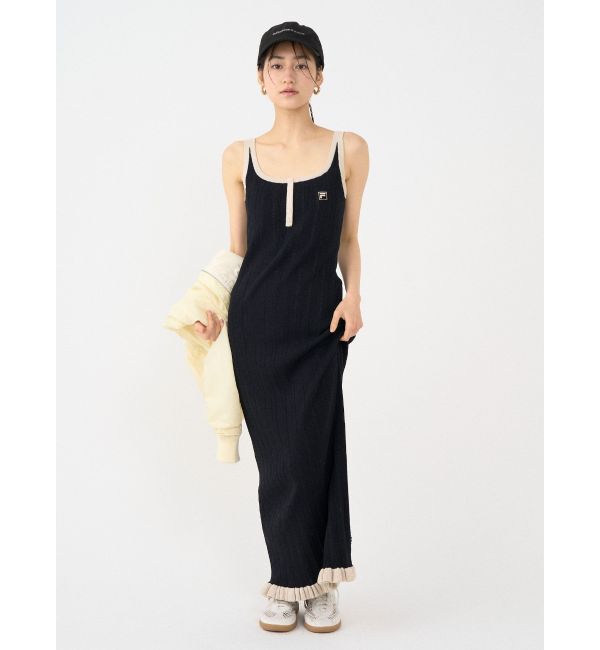 LAGUNAMOON「【FILA別注】ドライタッチバイカラーフリルデザインノースリーブニットワンピース」|ワンピース|