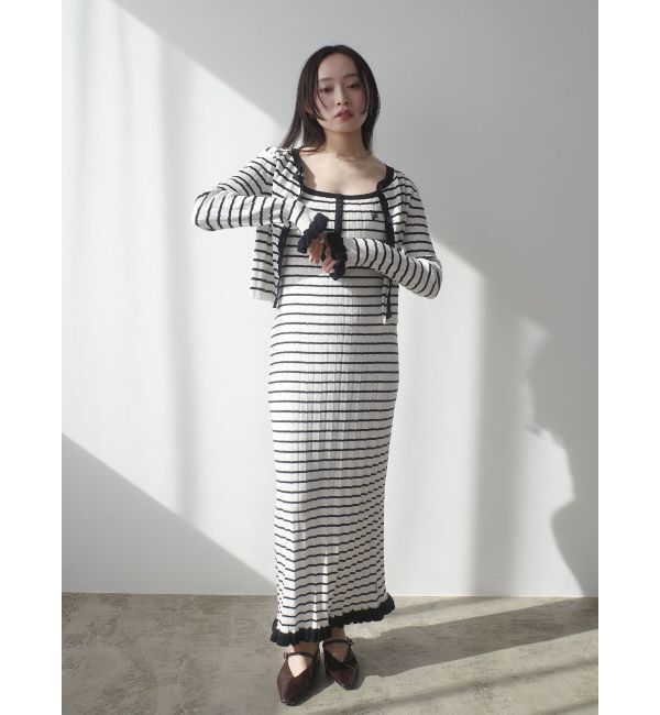 LAGUNAMOON「【FILA別注】ドライタッチバイカラーフリルデザインノースリーブニットワンピース」|ワンピース|