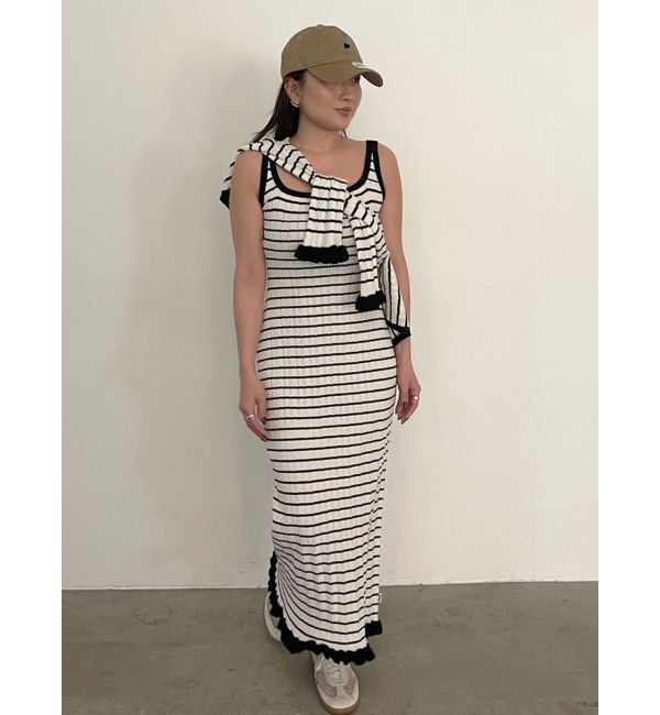 LAGUNAMOON「【FILA別注】ドライタッチバイカラーフリルデザインノースリーブニットワンピース」|ワンピース|