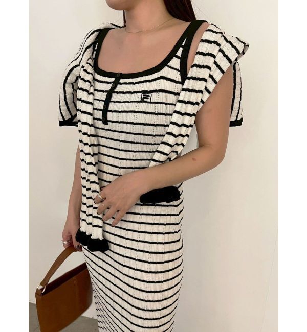 LAGUNAMOON「【FILA別注】ドライタッチバイカラーフリルデザインノースリーブニットワンピース」|ワンピース|