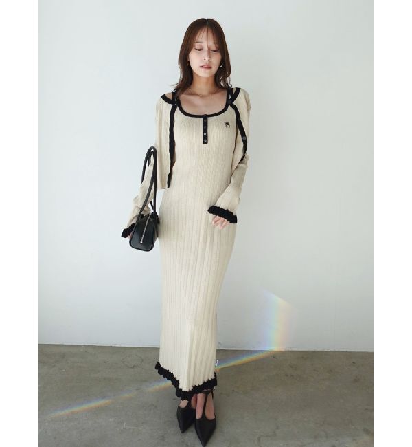 LAGUNAMOON「【FILA別注】ドライタッチバイカラーフリルデザインノースリーブニットワンピース」|ワンピース|