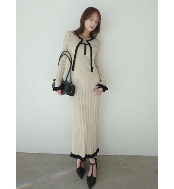 LAGUNAMOON「【FILA別注】ドライタッチバイカラーフリルデザインノースリーブニットワンピース」|ワンピース|