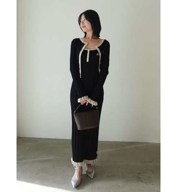 LAGUNAMOON「【FILA別注】ドライタッチバイカラーフリルデザインノースリーブニットワンピース」|ワンピース|