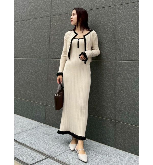 LAGUNAMOON「【FILA別注】ドライタッチバイカラーフリルデザインノースリーブニットワンピース」|ワンピース|