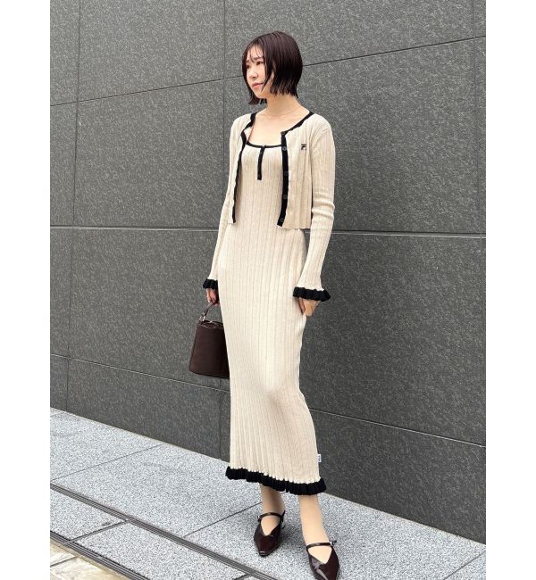 LAGUNAMOON「【FILA別注】ドライタッチバイカラーフリルデザインノースリーブニットワンピース」|ワンピース|