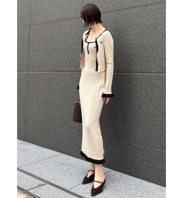 LAGUNAMOON「【FILA別注】ドライタッチバイカラーフリルデザインノースリーブニットワンピース」|ワンピース|