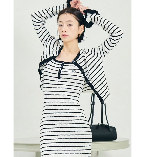 LAGUNAMOON「【FILA別注】ドライタッチバイカラーフリルデザインノースリーブニットワンピース」|ワンピース|