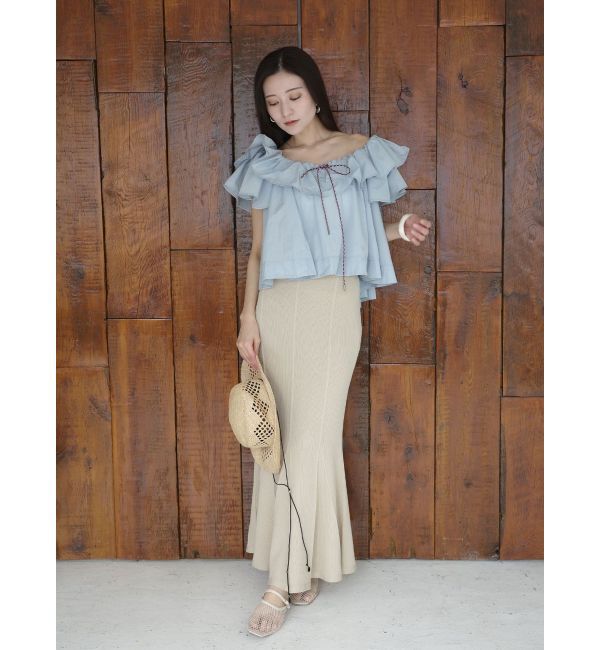 LAGUNAMOON「【FILA別注】フリルオフショルブラウス」|シャツ・ブラウス|