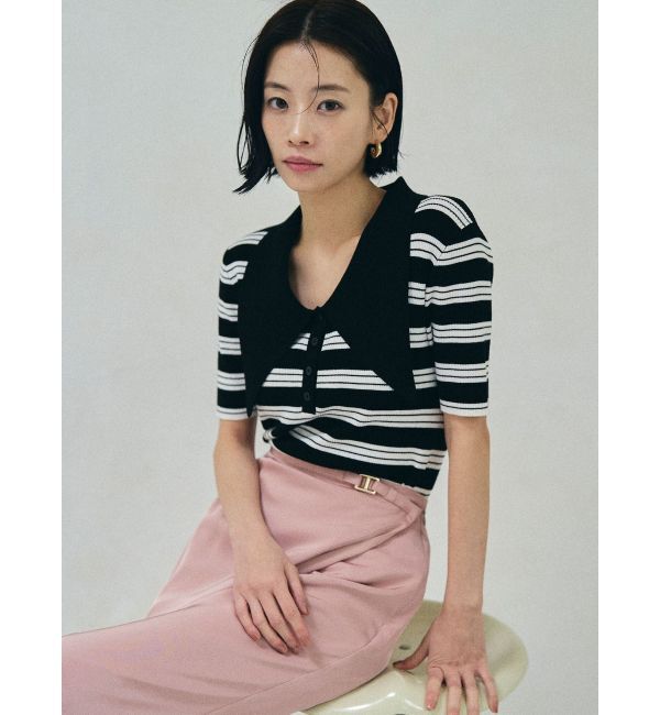 LAGUNAMOON「ヘムレイヤードビッグカラーポロニットプルオーバー」|ニット・セーター|ブラック