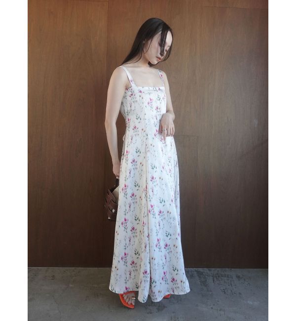 LAGUNAMOON「フロントボタンデザインフロ-ラルプリントサテンキャミワンピース」|ワンピース|ホワイト