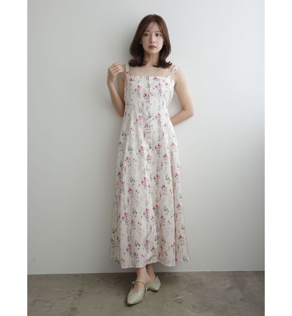 LAGUNAMOON「フロントボタンデザインフロ-ラルプリントサテンキャミワンピース」|ワンピース|
