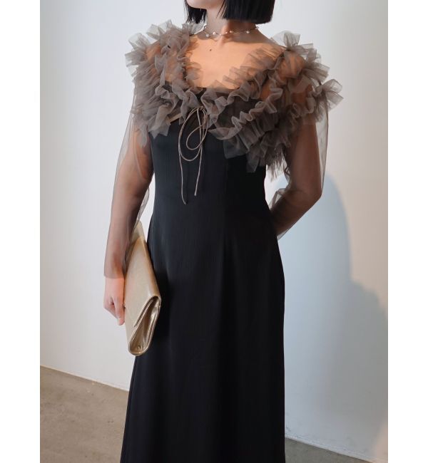 LAGUNAMOON「LADYチュールボレロキャミワンピース」|ドレス|チャコールグレー