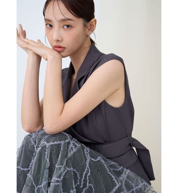 LAGUNAMOON「LADYベストセットフラワーチュールフレアスカート」|ワンピース|グレー