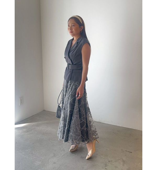 LAGUNAMOON「LADYベストセットフラワーチュールフレアスカート」|ワンピース|