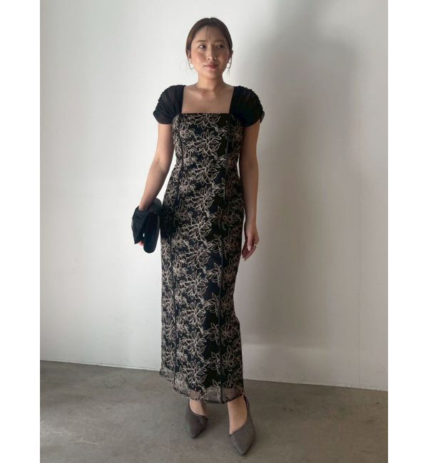 LAGUNAMOON「LADYラメフェザーエンブロイダリードレス」|ワンピース|ブラック