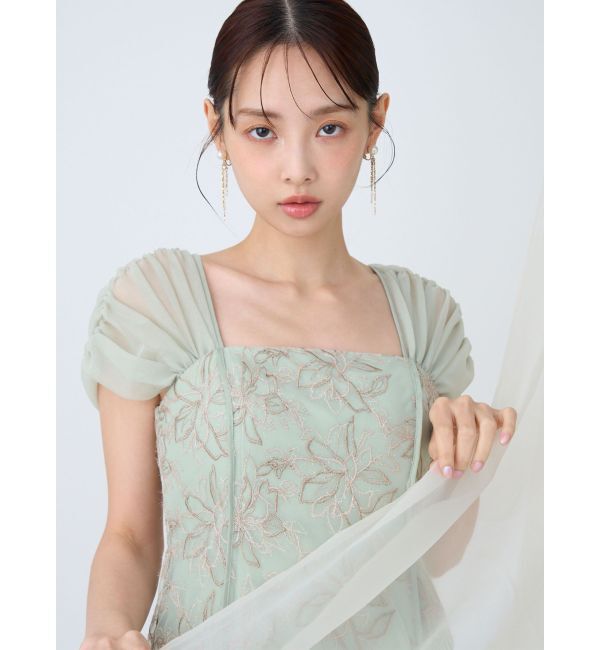 LAGUNAMOON「LADYラメフェザーエンブロイダリードレス」|ワンピース|ミントグリーン