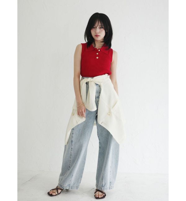 LAGUNAMOON「シャツカラーノースリニットプルオーバー」|ニット・セーター|