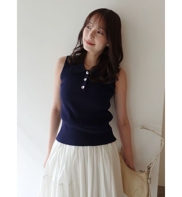 LAGUNAMOON「シャツカラーノースリニットプルオーバー」|ニット・セーター|