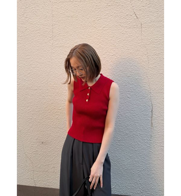 LAGUNAMOON「シャツカラーノースリニットプルオーバー」|ニット・セーター|