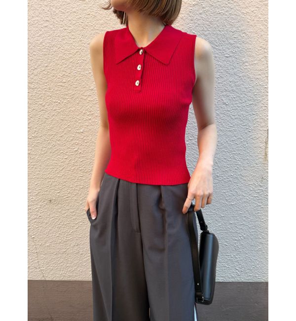 LAGUNAMOON「シャツカラーノースリニットプルオーバー」|ニット・セーター|