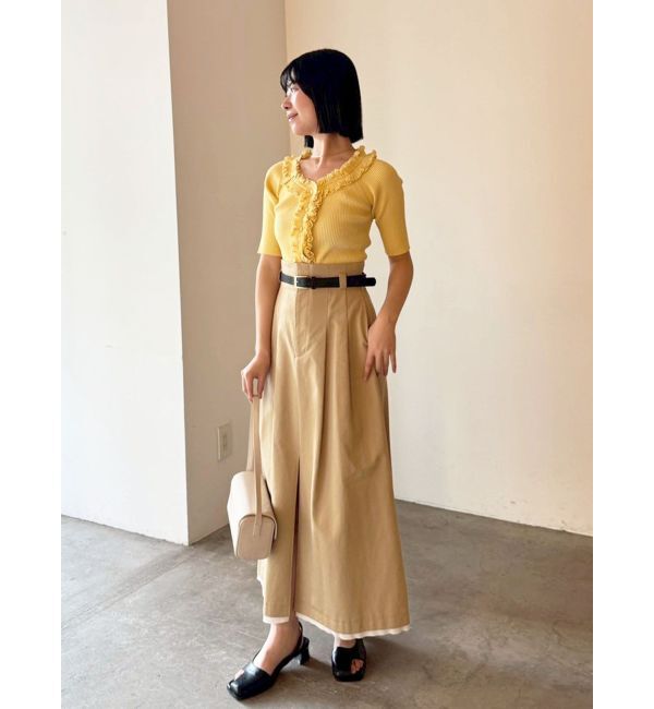 LAGUNAMOON「リブフリルハーフスリーブカーデニットプルオーバー」|カーディガン|