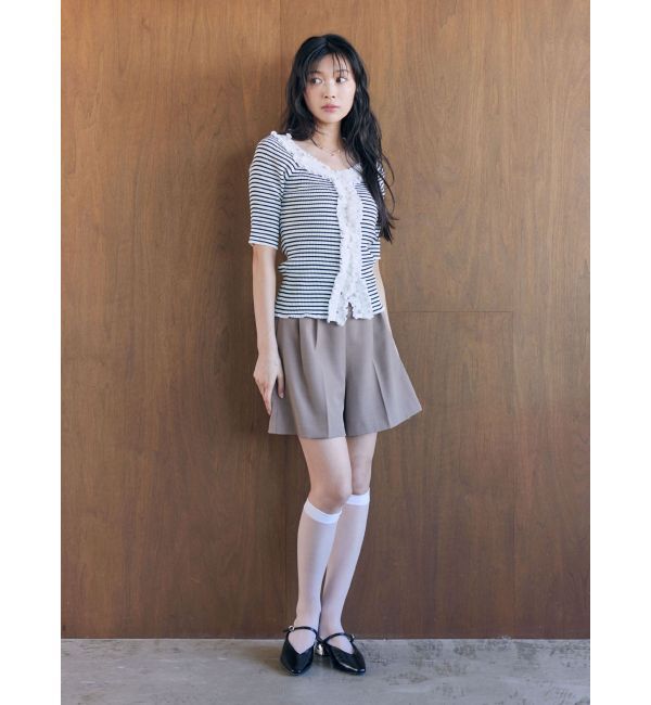 LAGUNAMOON「リブフリルハーフスリーブカーデニットプルオーバー」|カーディガン|