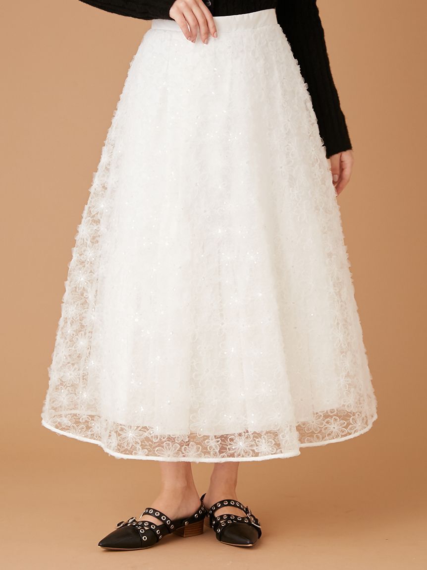 FURFUR「立体フラワーレーススカート」|スカート|WHT