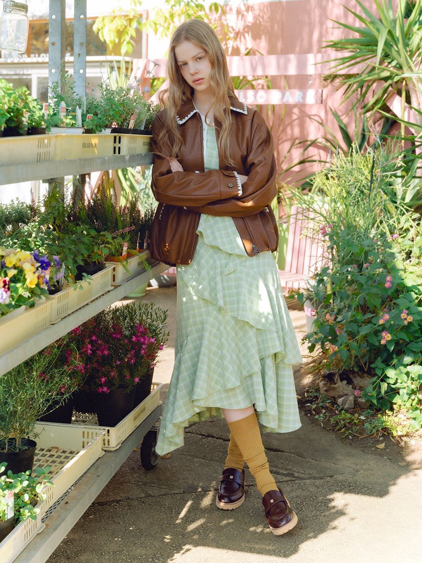 FURFUR「トリミング刺繍レザーライクブルゾン」|ブルゾン・スタジャン|