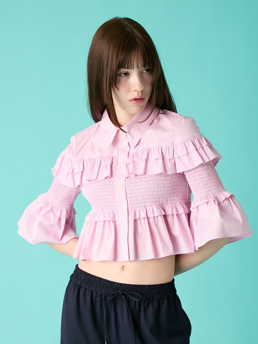 FURFUR「シャーリングフリルシャツ」|シャツ・ブラウス|