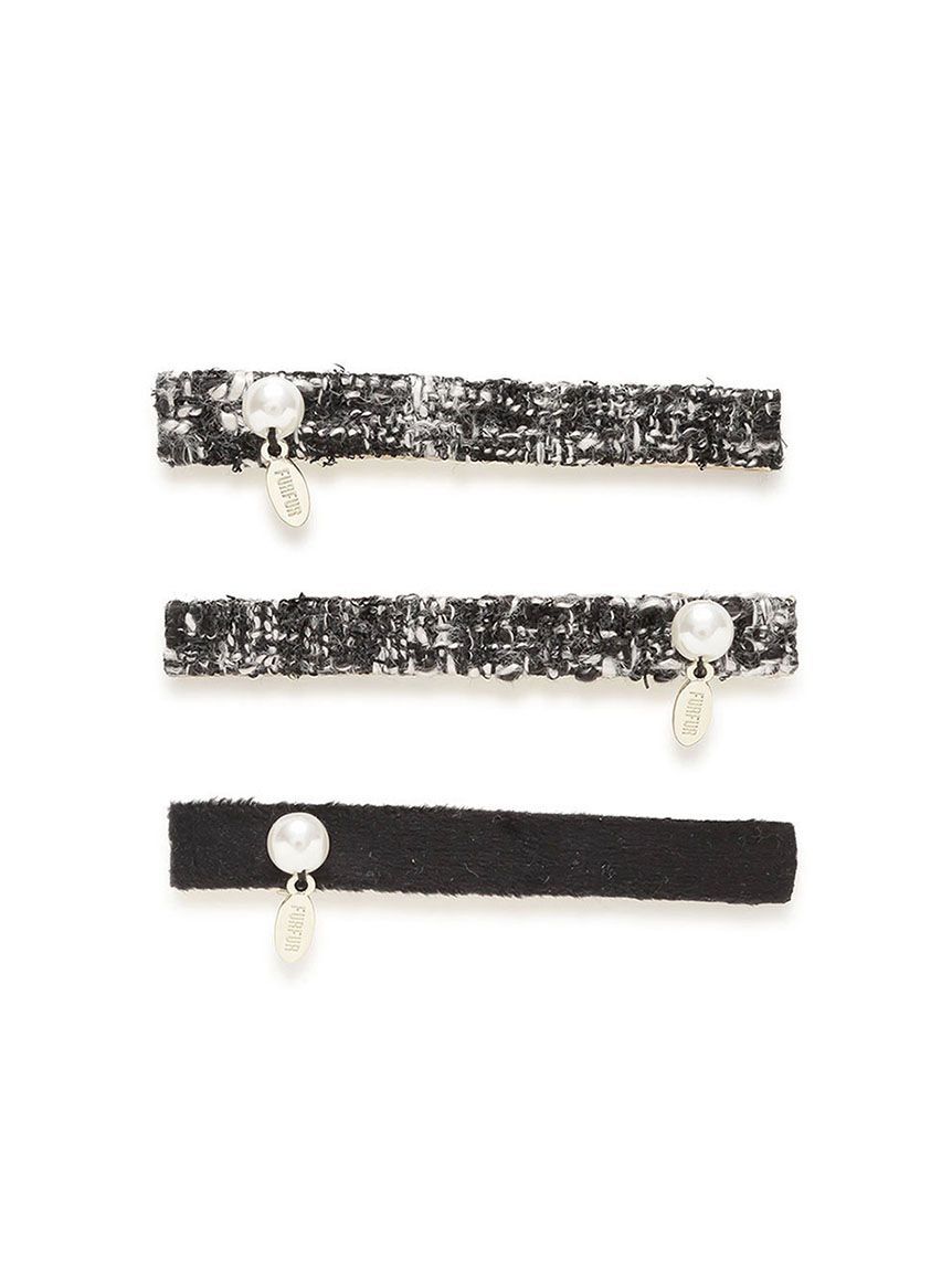 FURFUR「ツイード&times;ベロアヘアクリップセット」|ヘアバンド|BLK