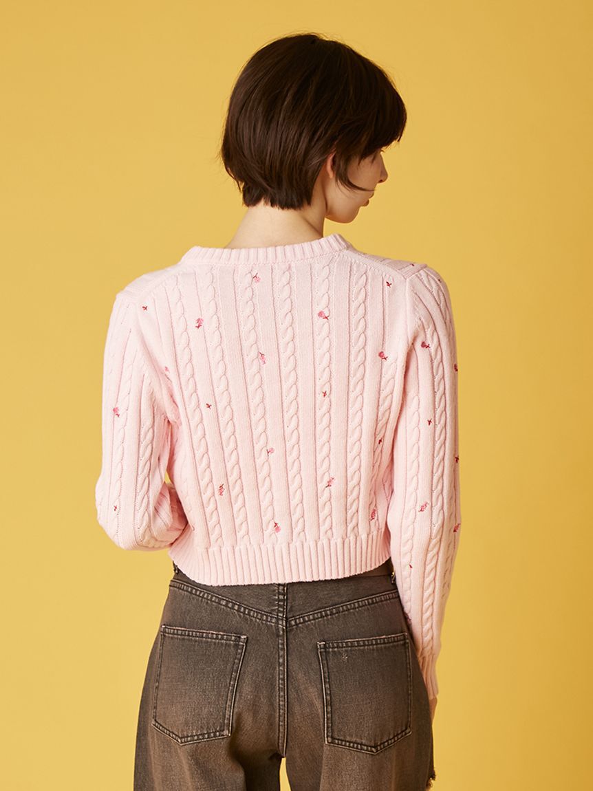 FURFUR「フラワー刺繍ケーブルカーディガン」|カーディガン|