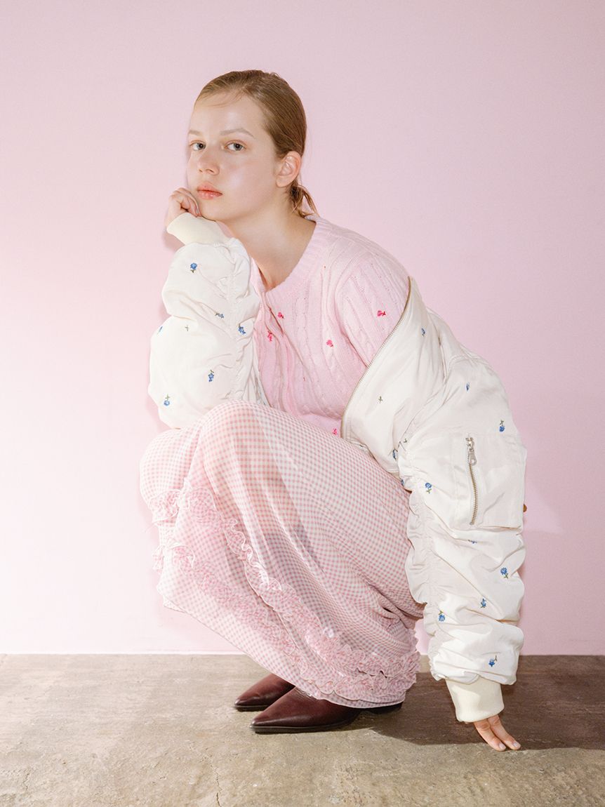 FURFUR「フラワー刺繍ケーブルカーディガン」|カーディガン|