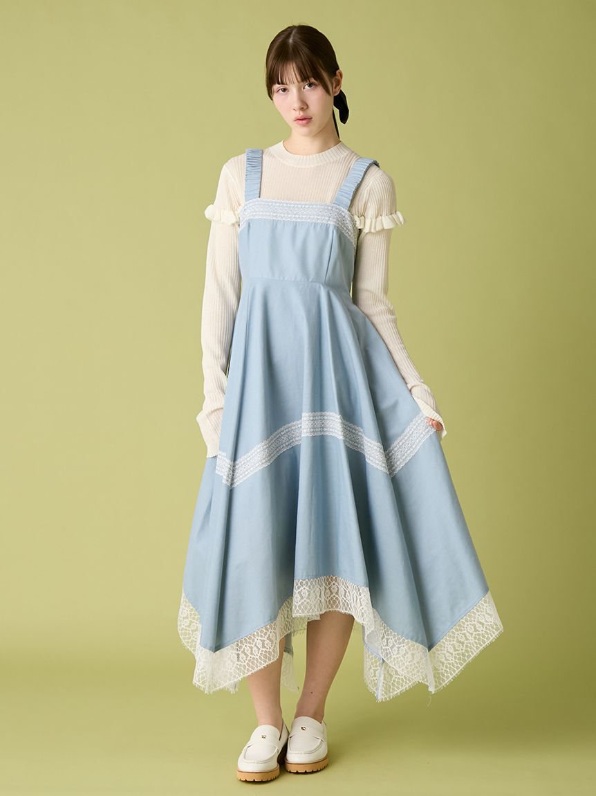 FURFUR「レースコンビジャンパースカート」|ワンピース|SAX