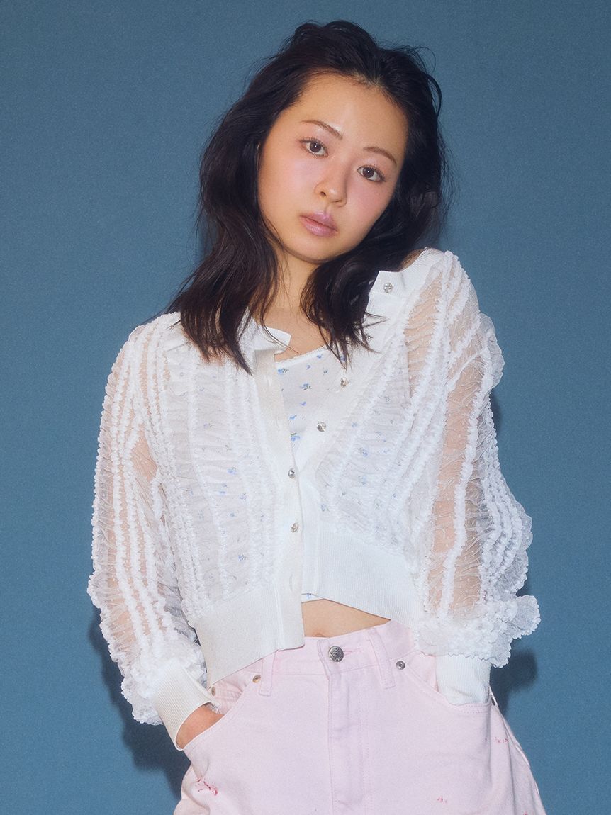 FURFUR「シャーリングチュールカーディガン」|カーディガン|