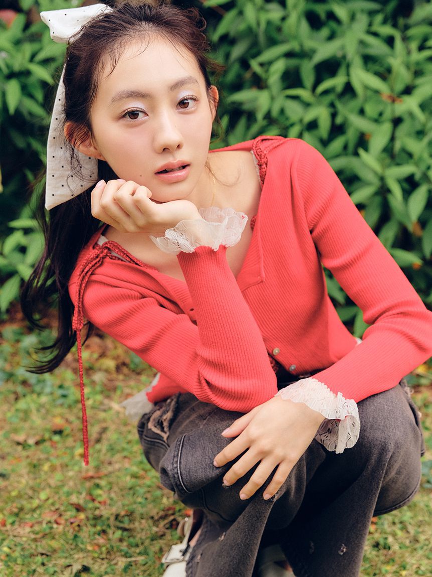 FURFUR「【UVカット】トリミングリブカーディガン【WEB限定カラー】」|カーディガン|RED