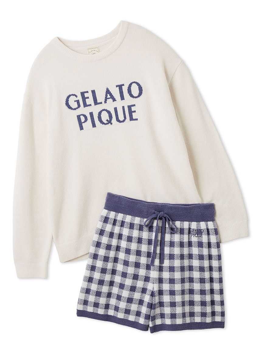 gelato pique「ロゴプルオーバー&チェックショートパンツセット」|ルームウェア|NVY