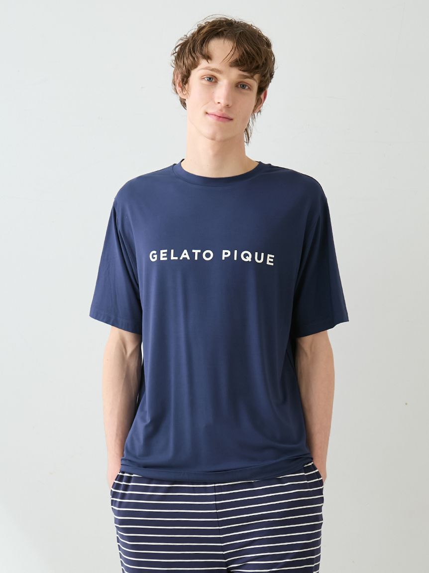 GELATO PIQUE HOMME「【HOMME】レーヨンロゴTシャツ&ボーダーハーフパンツセット」|ルームウェア|