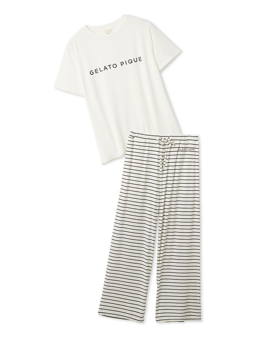 gelato pique「レーヨンロゴTシャツ&ボーダーロングパンツセット」|ルームウェア|OWHT