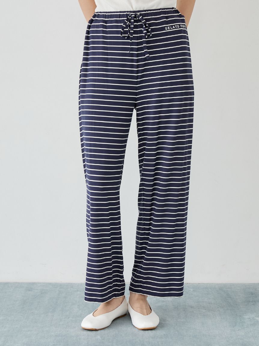 gelato pique「レーヨンロゴTシャツ&ボーダーロングパンツセット」|ルームウェア|